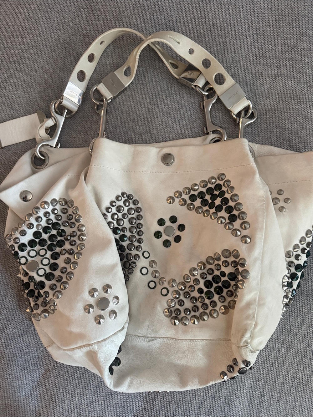 Jimmy Choo White Leather Studded Shoulder Bag